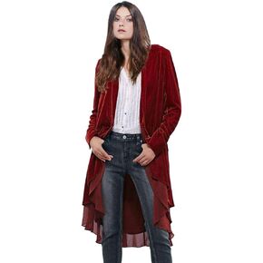 Women Ruffled Asymmetric Long Velvet Blazers Coat Casual Jackets