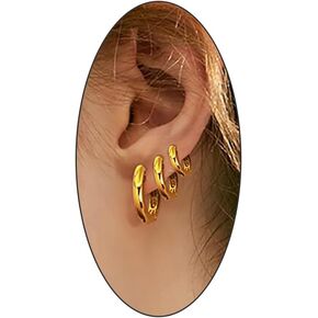 14K Gold Small Hoop Earring Set, High Polish Gold Silver Cubic Zirconia Huggie Hoop Earrings, Hyposensitivity Cartilage Pierced Earrings for Women Teen Girls