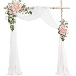 Wedding Arch Draping Fabric, 30" x 240" Large Size Sheer Chiffon Drapes Arbor Drapery for Engagement Ceremony Birthday Party Stair Bow Major Festivals Decorations 2 Panel (Pink+White)