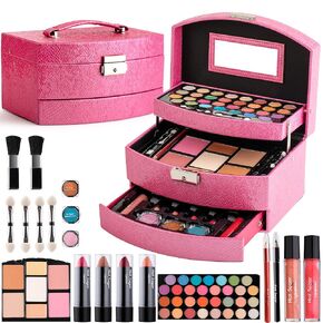 Hot Sugar Girls Makeup Kit for Birthday Gift, All in One Beginner Makeup Kit for Women Full Kit, Christmas Makeup Set for Teens 10 12 13 16 Includes Real Cosmetics and Makeup Tools (BLUE)
