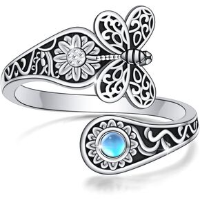 DAOSHANG 925 Sterling Silver Adjustable Ring Eye of Horus/Pumpkin Spoon Rings, Spoon Ring for Women Ankh Cross Ring Vintage Victorian Halloween Jewelry Gift for Women Men
