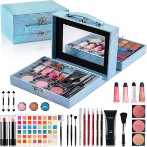 Hot Sugar Makeup Kit for Preteen Girls 10-12, Birthday Christmas Makeup Gift Set for Teens 16-18, All in One Beginner Makeup Kit for Women Full Kit (Blue Diamond)