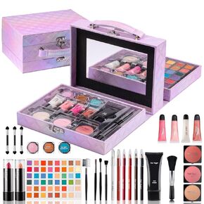 Hot Sugar Makeup Kit for Preteen Girls 10-12, Birthday Christmas Makeup Gift Set for Teens 16-18, All in One Beginner Makeup Kit for Women Full Kit (Blue Diamond)
