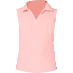 Girls Sleeveless Polo Shirts Quick Dry V-Neck Golf Tennis Workout Athletic Shirts