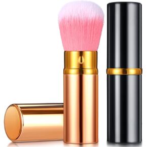 Nuenen 2 Pcs Retractable Kabuki Makeup Brushes Blush Powder Brush Small Travel Makeup Brushes with Cover Makeup Tool for Loose Powder Cream or Liquid Cosmetics (Black)