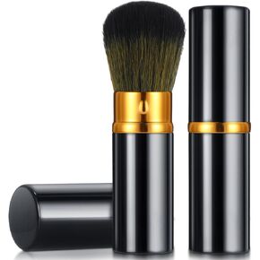 Nuenen 2 Pcs Retractable Kabuki Makeup Brushes Blush Powder Brush Small Travel Makeup Brushes with Cover Makeup Tool for Loose Powder Cream or Liquid Cosmetics (Black)