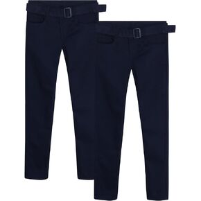 Girls' School Uniform Pants - 2 Pack Stretch Twill Khaki Chino Pants: Skinny, Boot Cut Flare, Jegging, Belt (4-16) in Kuwait