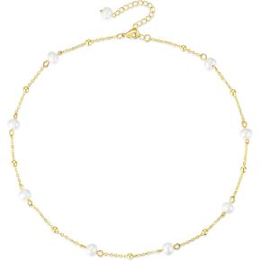 Dainty Baroque Pearl Necklaces for Women Trendy, Gold Vintage Pearl Choker Beaded Chain Necklace for Womens Perfect Jewelry Gifts on Birthday