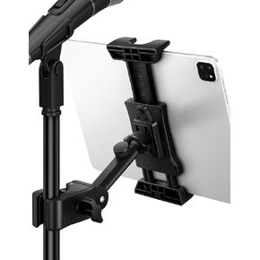 LZSIG Tablet Mount Holder for Microphone Stand and Music Stand, Telescopic Adjustable iPad Stand Portable Mic Music Stand Holder for 4.7 to 13.5 Inch Screen iPad Pro iPhone Android