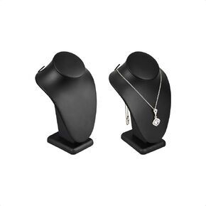 MOOCA 2 Pcs Set Small Necklace Chain Jewelry Bust Display Holder Stand, leatherette Necklaces Display Necklace Mannequin, Necklace Bust, Jewelry Bust Stand 6.2 in H, White Leatherette
