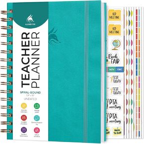 Clever Fox Teacher Planner Spiral – School Year Planner with Calendars & Lesson Plans – Teacher Plan Book for Classroom & Homeschool Organization - Undated, 7.9x10″ (Amber Yellow)