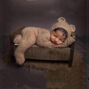Newborn Photography Props Boys Girls Mohair Bee Stretch Hat Footed Bodysuit in Saudi Arabia
