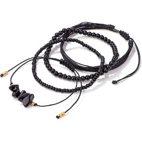 4Pcs Natural Stone Bead Bracelets for Women Healing Crystal Bracelet Boho Gemstone Bracelets Summer Woven Stretch String Bracelets for Women