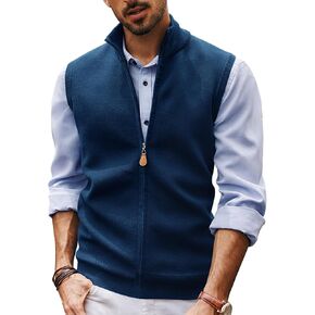 PJ PAUL JONES Mens Sweater Vest Full-Up Knitted Vests Casual Stand Collar Vests Sweater