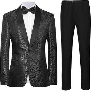Men's Slim Fit 2 Pieces Tuxedo Shawl Lapel Suits Paisley Jacket Pants Set for Wedding Prom Dinner Party