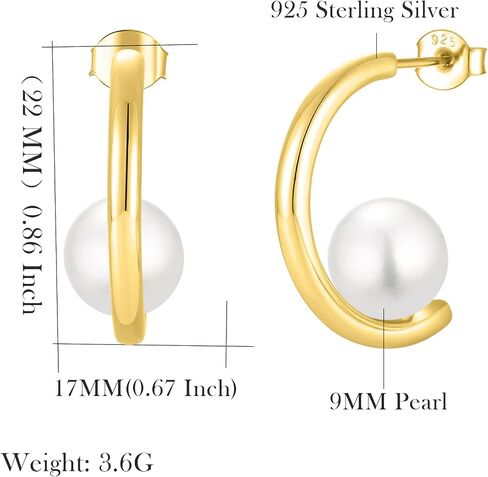 925 Sterling Silver Hoop Earrings, White Freshwater Cultured Pearl Dangle Drop Earrings Cubic Zirconia Jewelry for Women in Saudi Arabia