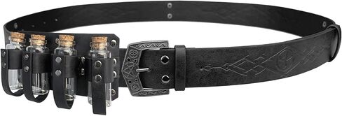 HiiFeuer Medieval Embossed Alchemy Faux Leather Buckle Belt with 4 Cork Vials, Fantasy Wizard Potion Bottles Belt in Kuwait
