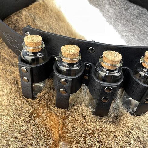 HiiFeuer Medieval Embossed Alchemy Faux Leather Buckle Belt with 4 Cork Vials, Fantasy Wizard Potion Bottles Belt in Kuwait