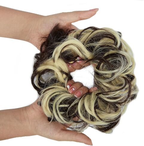 OMGREAT Messy Bun Hair Piece Scrunchies Extension Curly Wavy Updo Hairpieces Synthetic Chignon Ponytail Hair Accessories for Women Girls (Dark Black) in Kuwait
