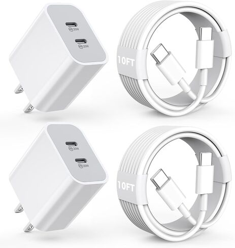 iPhone Charger [Apple MFi Certified] 2Pack PD Dual USB C Charger Block Fast Charging Wall Charger Plug with 10FT Long Rapid Type C - Lightning Cable Apple Charger for iPhone 14/13/12/11/XS/XR/SE, iPad in Kuwait