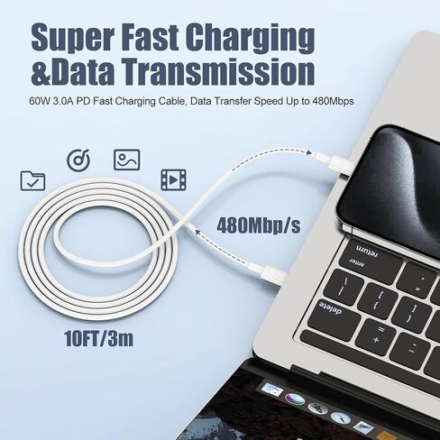 iPhone Charger [Apple MFi Certified] 2Pack PD Dual USB C Charger Block Fast Charging Wall Charger Plug with 10FT Long Rapid Type C - Lightning Cable Apple Charger for iPhone 14/13/12/11/XS/XR/SE, iPad in Kuwait