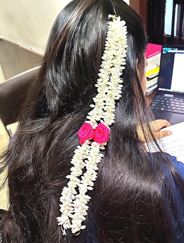 Artificial Hair Gajra Set of 2 white and 2 pink flower gajra string in Saudi Arabia
