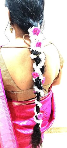 Artificial Hair Gajra Set of 2 white and 2 pink flower gajra string in Saudi Arabia