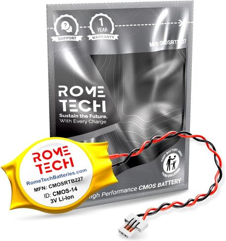 بطارية Rome Tech CR2025 W CMOS لجهاز Dell Alienware M15 / M17 أصلية KTS 8b1 - بطارية احتياطية للكمبيوتر المحمول BIOS RTC 3V CR2025W مع موصل FI لكابلين سلكيين (عبوة واحدة) in Saudi Arabia