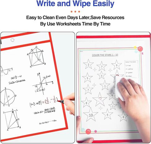 Dry Erase Pockets-Reusable Write and Wipe Pocket with 2 Rings,14.2 x 10 inches,Black Clear Plastic Sheet Protectors-for Teacher School Classroom Supplies,Office Worksheets, 30 Pack,Bulk in Saudi Arabia