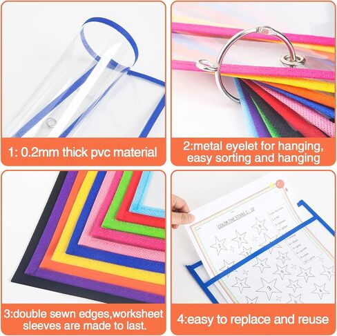 Dry Erase Pockets-Reusable Write and Wipe Pocket with 2 Rings,14.2 x 10 inches,Black Clear Plastic Sheet Protectors-for Teacher School Classroom Supplies,Office Worksheets, 30 Pack,Bulk in Saudi Arabia