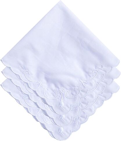 White Handkerchiefs Premium 60s Cotton scalloped Hankies 11 Inches in Saudi Arabia