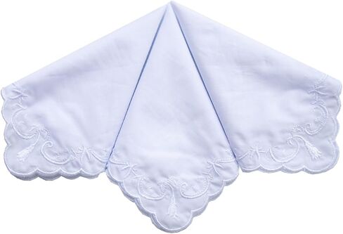 White Handkerchiefs Premium 60s Cotton scalloped Hankies 11 Inches in Saudi Arabia