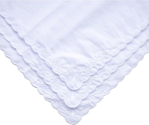 White Handkerchiefs Premium 60s Cotton scalloped Hankies 11 Inches in Saudi Arabia