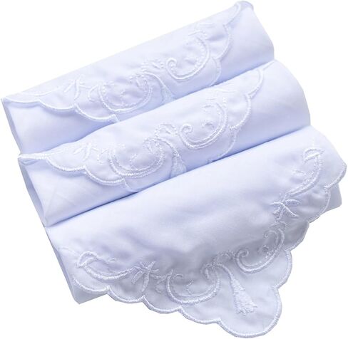 White Handkerchiefs Premium 60s Cotton scalloped Hankies 11 Inches in Saudi Arabia
