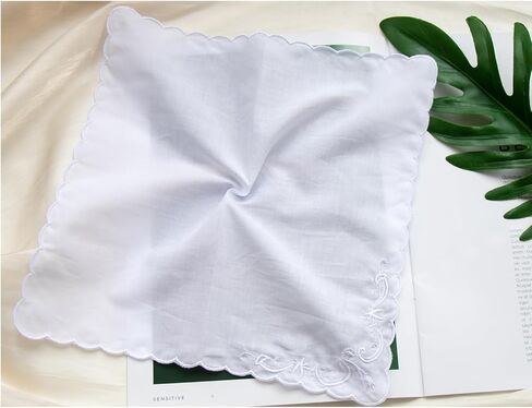 White Handkerchiefs Premium 60s Cotton scalloped Hankies 11 Inches in Saudi Arabia
