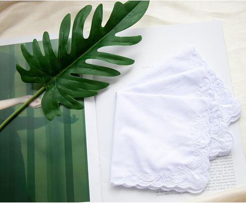 White Handkerchiefs Premium 60s Cotton scalloped Hankies 11 Inches in Saudi Arabia