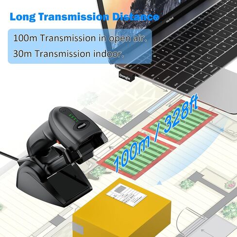 Symcode 2D ماسح الباركود اللاسلكي مع حامل الاستشعار التلقائي، ووضعه على الحامل للمسح الضوئي تلقائيًا للمسح الضوئي للباركود مع مؤشر مستوى البطارية وماسح ضوئي متعدد لجهاز استقبال واحد in Saudi Arabia
