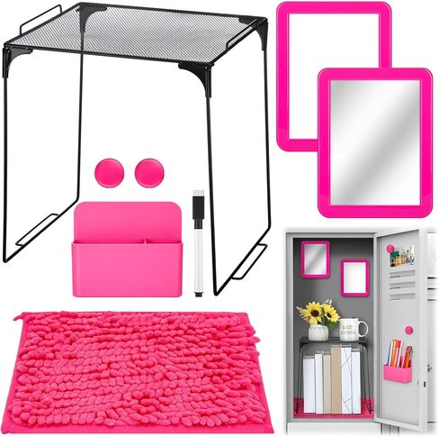 8 Pcs Locker Decorations for Girls Locker Organizer Kit Include Wire Locker Shelf, Mirror, Whiteboard with Dry Erase Marker, Storage Cup, Magnets Locker Carpet, Locker Kit for Girls (Purple) in Saudi Arabia