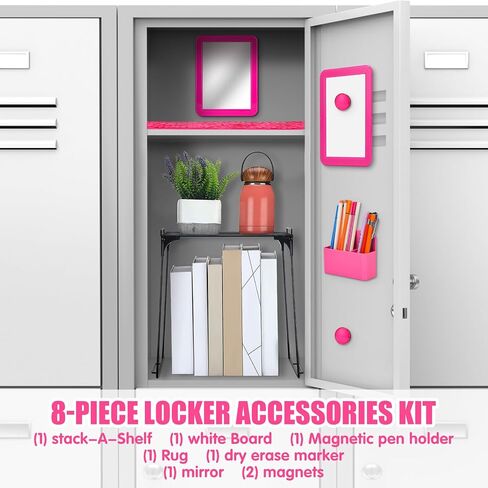 8 Pcs Locker Decorations for Girls Locker Organizer Kit Include Wire Locker Shelf, Mirror, Whiteboard with Dry Erase Marker, Storage Cup, Magnets Locker Carpet, Locker Kit for Girls (Purple) in Saudi Arabia