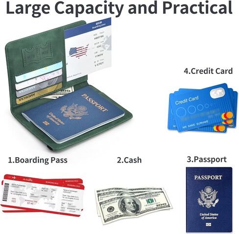 Passport Holder, Passport Cover with Credit Card Slot and Boarding Pass Slot Combo, Passport Wallet Case Book Travel Must Have, RFID Blocking Leather Travel Accessories, Black in Saudi Arabia