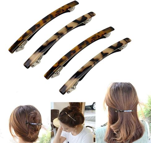 Luckycivia 2 Pack Hair Barrette, Long and Thin Handmade Celluloid Onyx Hair Clip, Elegant Automatic Hair Clip, Barrette Ponytail Holders for Women/Girls - 4 Inches in Kuwait