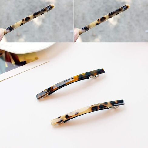 Luckycivia 2 Pack Hair Barrette, Long and Thin Handmade Celluloid Onyx Hair Clip, Elegant Automatic Hair Clip, Barrette Ponytail Holders for Women/Girls - 4 Inches in Kuwait