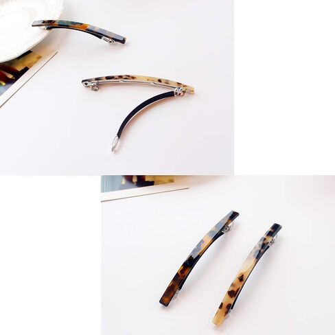 Luckycivia 2 Pack Hair Barrette, Long and Thin Handmade Celluloid Onyx Hair Clip, Elegant Automatic Hair Clip, Barrette Ponytail Holders for Women/Girls - 4 Inches in Kuwait