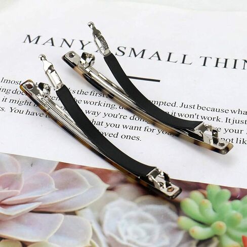 Luckycivia 2 Pack Hair Barrette, Long and Thin Handmade Celluloid Onyx Hair Clip, Elegant Automatic Hair Clip, Barrette Ponytail Holders for Women/Girls - 4 Inches in Kuwait