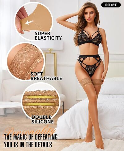 RSLOVE Lace Top Thigh High - Stockings for Women Sheer Stockings Antiskid Silicone Stay Up Pantyhose Sexy Lingerie for Women in Saudi Arabia
