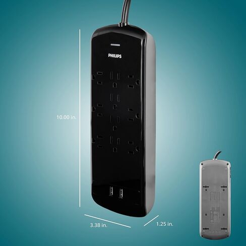 Philips 8 Outlet Power Strip Surge Protector, 8ft Extra-Long Power Cord, Flat Plug, Wall Mount, 2160 Joules, ETL Listed, Circuit Breaker, Automatic Shutdown, White, SPP3086WB/37 in Kuwait
