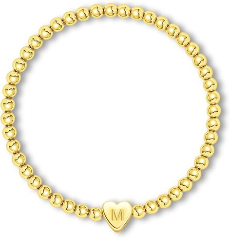 Gold Beaded Bracelets for Women,14K Gold Plated Heart Initial Beaded Bracelets Letter Stretch Bead Bracelet Handmade Ball Bracelet Dainty Jewelry Gifts for Women Trendy Gold Jewelry in Saudi Arabia