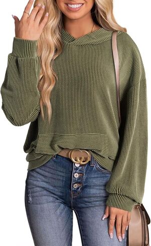 Dokotoo Women's Pullover Hoodies Sweatshirts Casual Loose Long Sleeve Ribbed Knit Shirts in Saudi Arabia