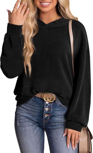 Dokotoo Women's Pullover Hoodies Sweatshirts Casual Loose Long Sleeve Ribbed Knit Shirts in Saudi Arabia