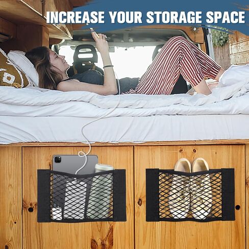 4 قطع شبكة تخزين البضائع RV، شبكة تخزين سيارة مرنة قابلة للتمدد جيب شبكي RV مع 8 أشرطة لاصقة للسيارة وسيارات الدفع الرباعي والشاحنات (17.7 × 9.8 بوصة) in Kuwait